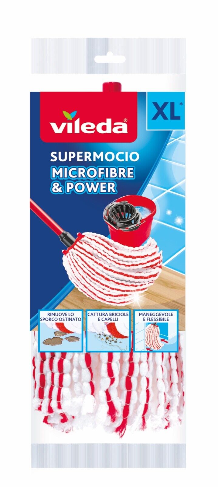 Vileda® SuperMocio Microfibre & Power Wischmop Ersatzkopf, XL rot/weiß